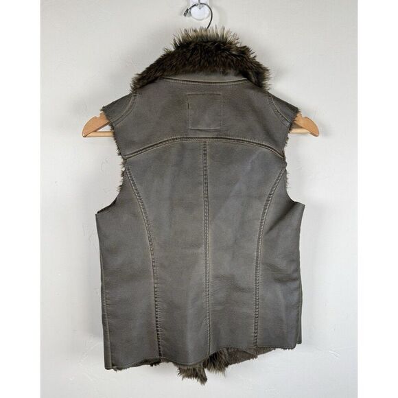 Maurice's Faux Leather Fur Asymmetrical Gun Metal Green Vest Jacket Womens Small - Picture 4 of 10